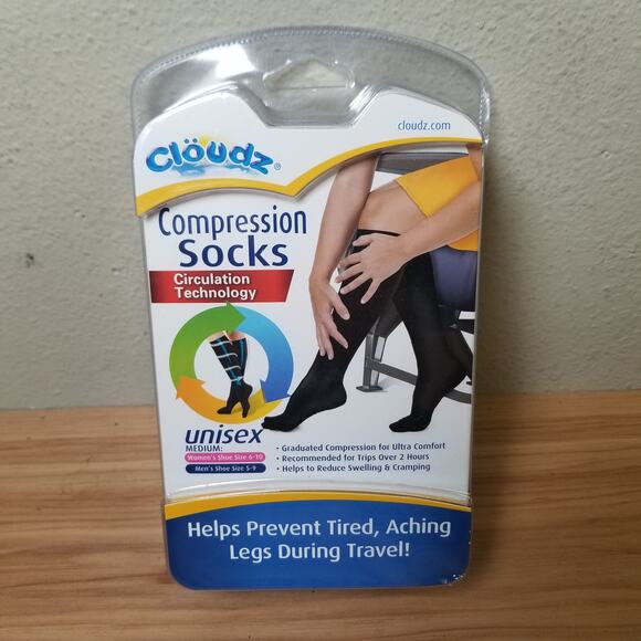 Cloudz Compression Socks For Traveling Unisex Size M Black One Pair Circulation - Picture 1 of 5
